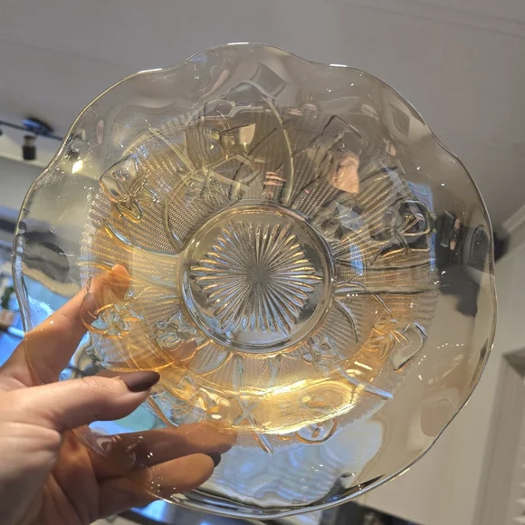 Vintage Depression Glass Jeannette Iris Herringbone Iridescent 12 Serving Bowl - Picture 7 of 9